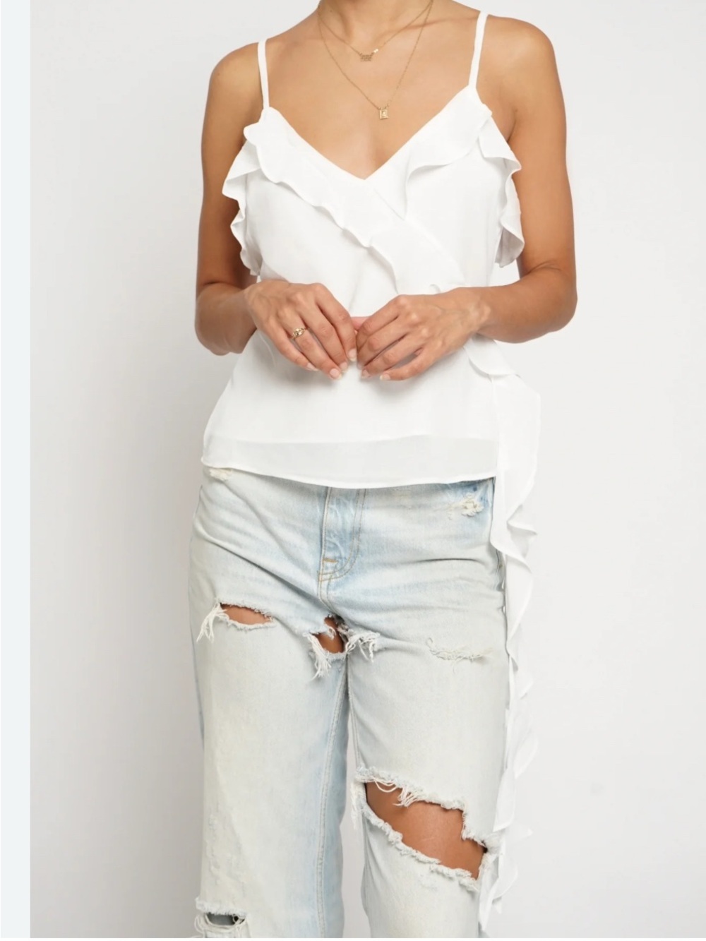 Sans Souci Ivory Ruffle Silk Camisole